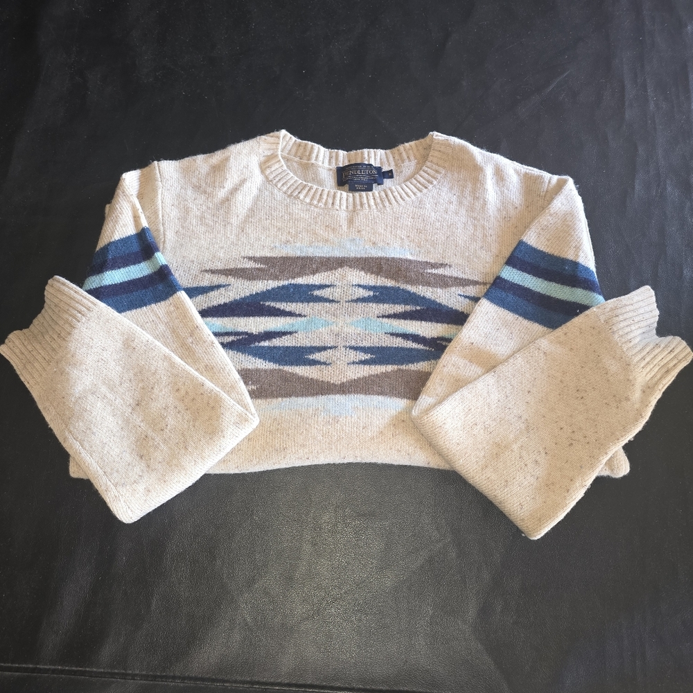 Pendleton Wool Sweater Beige Aztec Pattern - Picture 8 of 10